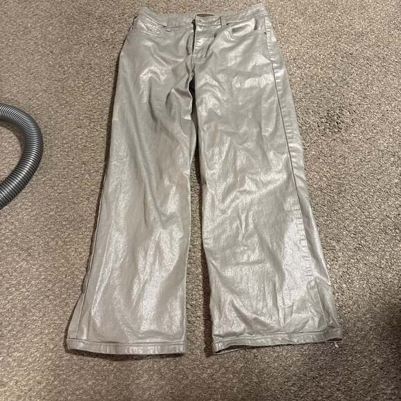 Kut from the Kloth Miller High Rise Wide Leg Silver Metallic Coated Jeans - Picture 2 of 5